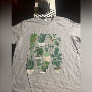 Gray Tee with Green Plant Print